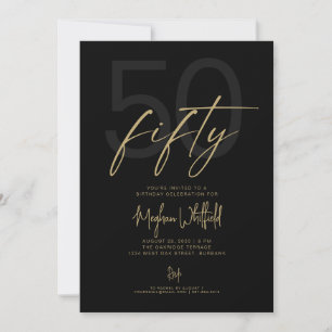 Convites Festa de Aniversário de 50 anos em Preto Moderno S