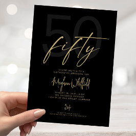 Convites Festa de Aniversário de 50 anos em Preto Moderno S