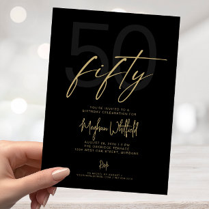 Convites Festa de Aniversário de 50 anos em Preto Moderno S