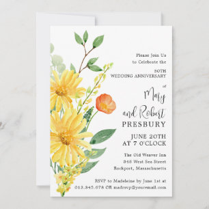 Convites Festa de Aniversário de 50 anos Floral Amarelo