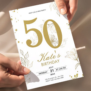 Convites Festa de Aniversário de 50 Anos Floral Dourada Ele