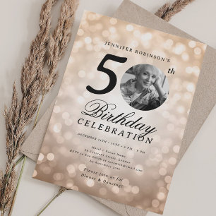 Convites Festa de Aniversário de 50 anos Foto Elegante Rosa