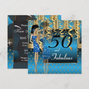 Convites Festa de Aniversário de 50 Anos Menina Azul e Do