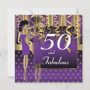 Convites Festa de Aniversário de 50 Anos Menina Roxo e Do