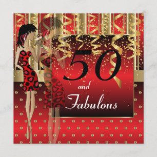 Convites Festa de Aniversário de 50 Anos Menina   Vermelho 