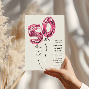 Convites Festa de Aniversário de 50 Anos Minimalista Rosa B