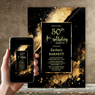 Convites Festa de Aniversário de 50 anos Preto e Dourado