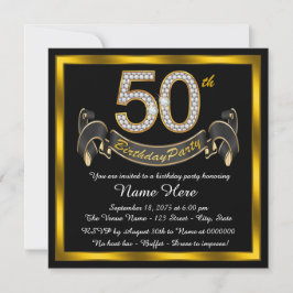 Convites Festa de Aniversário de 50 anos Preto e Dourado