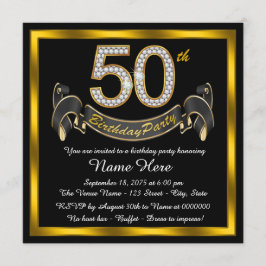 Convites Festa de Aniversário de 50 anos Preto e Dourado
