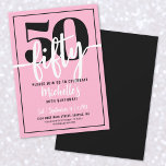 Convites Festa de Aniversário de 50 Anos Rosa Moderno<br><div class="desc">Apresentando um convite de festa de 50 anos simples e moderno, perfeito para celebrar esse marco com estilo. O design apresenta um fundo rosa brilhante e negrito com uma moldura preta elegante em torno da borda para um acabamento limpo e moderno. No topo, um grande "50" faz uma declaração, enquanto...</div>