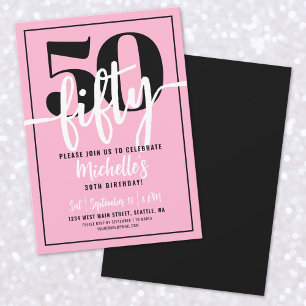 Convites Festa de Aniversário de 50 Anos Rosa Moderno