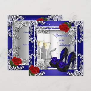 Convites Festa de Aniversário de 50 anos Rosa Vermelha Azul