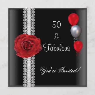 Convites Festa de Aniversário de 50 anos Rosa Vermelha Pret