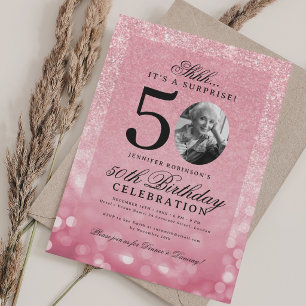 Convites Festa de Aniversário de 50 anos Rose Gold SURPRISE
