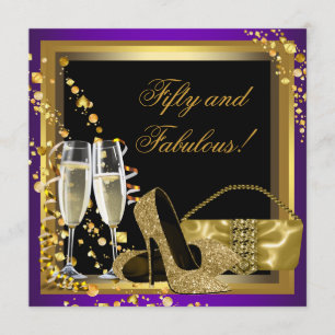 Convites Festa de Aniversário de 50 anos Roxo e Dourado