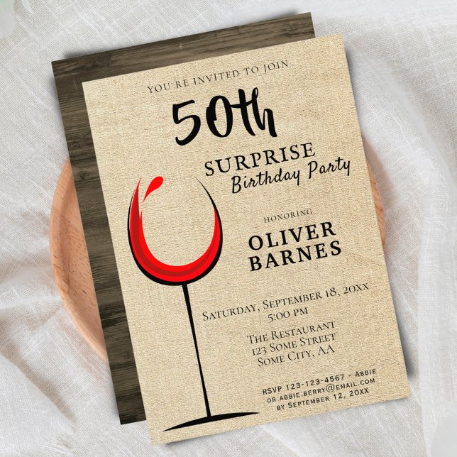 Convites Festa de Aniversário de 50 anos Surpresa com Vinho (Criador carregado)