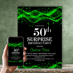 Convites Festa de Aniversário de 50 anos Surpresa Preta e V
