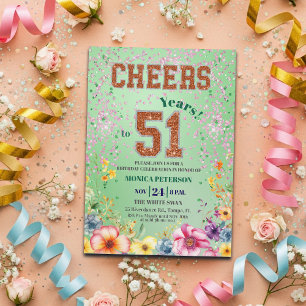 Convites Festa de Aniversário de 51 anos com Brilho Floral