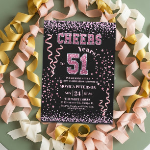 Convites Festa de Aniversário de 51 anos com Brilho Rosa e