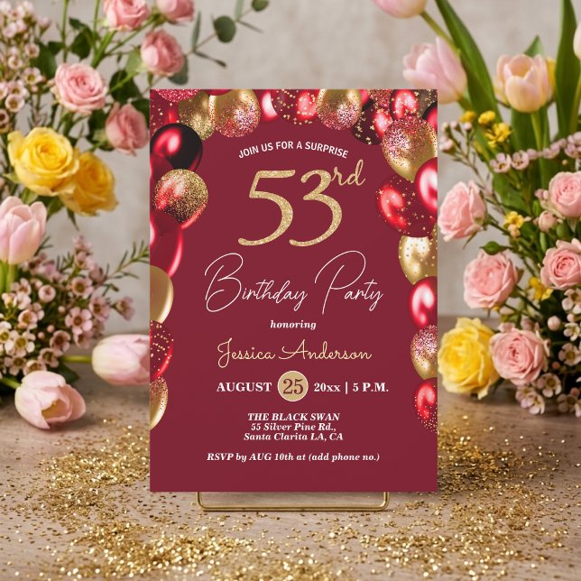 Convites Festa de Aniversário de 53 anos Surpresa Dourado G (Criador carregado)