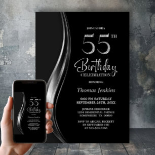 Convites Festa de Aniversário de 55 Anos com Estilo Preto e