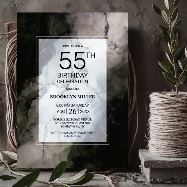 Convites Festa de Aniversário de 55 Anos em Mármore Rústico (Criador carregado)