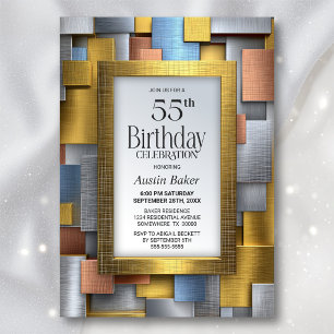 Convites Festa de Aniversário de 55 anos Ouro Prata Moderno