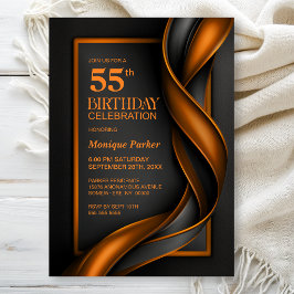 Convites Festa de Aniversário de 55 Anos Preta e Laranja Mo