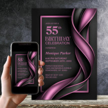 Festa de Aniversário de 55 Anos Preta e Rosa Moder