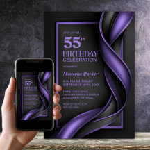 Festa de Aniversário de 55 Anos Preta e Roxa Moder