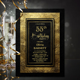 Convites Festa de Aniversário de 55 Anos Preto e Dourado El