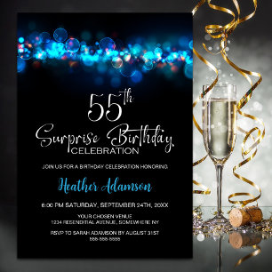 Convites Festa de Aniversário de 55 anos Surpresa Preta com