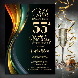 Convites Festa de Aniversário de 55 Anos Surpresa Preta e D