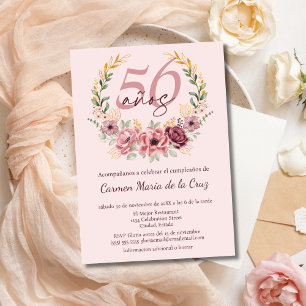 Convites Festa de Aniversário de 56 Anos Floral Elegante Ro