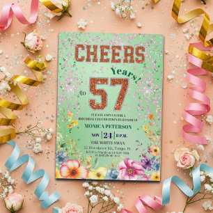 Convites Festa de Aniversário de 57 anos com Brilho Floral 