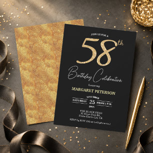 Convites Festa de Aniversário de 58 anos com Brilho Preto D