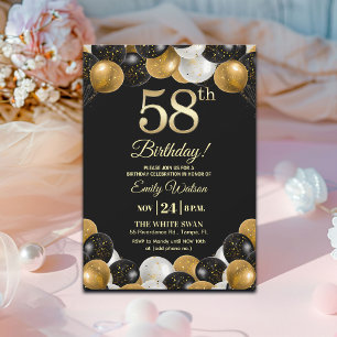 Convites Festa de Aniversário de 58 anos com Brilho Preto D