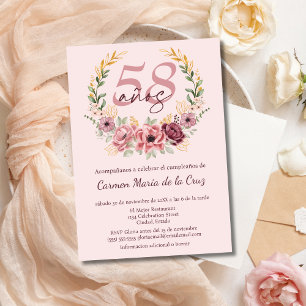 Convites Festa de Aniversário de 58 Anos Floral Elegante Ro