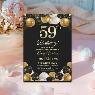 Convites Festa de Aniversário de 59 anos com Brilho Preto e