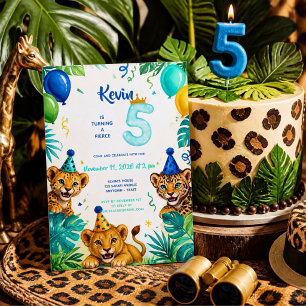 Convites Festa de Aniversário de 5 anos Blue Fierce Safari
