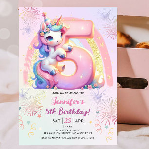 Convites Festa de Aniversário de 5 anos das Meninas Unicórn