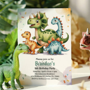 Convites Festa de Aniversário de 5 anos de Dinossauros para