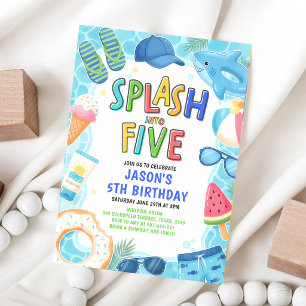 Convites Festa de Aniversário de 5 Anos na Piscina