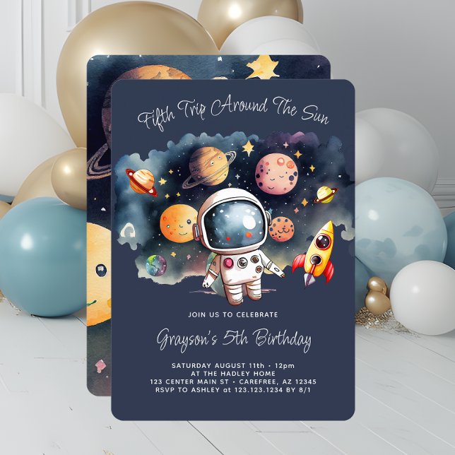 Convites Festa de Aniversário de 5 anos Planetas Espaço Sid (Criador carregado)