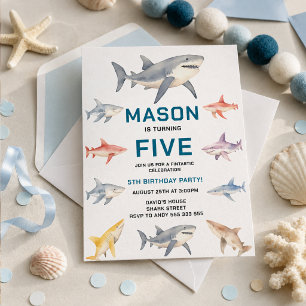 Convites Festa de Aniversário de 5 anos Shark Splash Cria