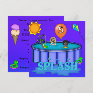Convites Festa de Aniversário de 5 anos "Splash" na Piscina