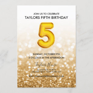 Convites Festa de aniversário de 5 brilhante Dourada do bal