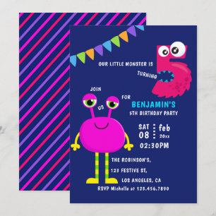 Convites Festa de aniversário de 5 de Monstro Rosa