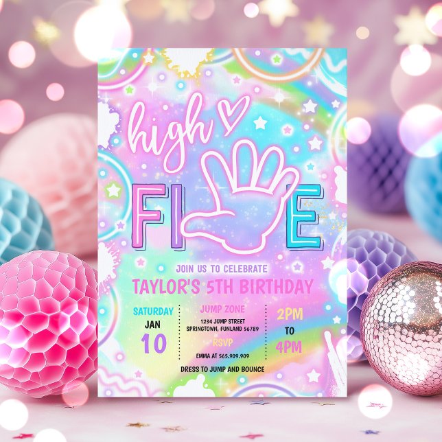 Convites Festa de aniversário de 5 de Neon Neon de Alto Pas (Criador carregado)