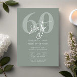 Convites Festa de aniversário de 60ª Sage Moderna Minimalis<br><div class="desc">Essa tipografia minimalista 60º convite de aniversário é perfeita para uma festa de aniversário moderna. O design simples apresenta texto branco clássico com fundo sábio. Personalizável em qualquer cor. Mantenha o design mínimo e elegante, como está, ou personalize-o adicionando seus próprios gráficos e trabalhos de arte. Para personalização mais avançada...</div>